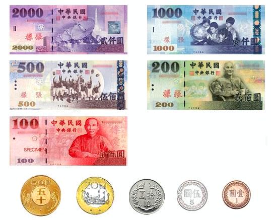 台湾ドル札と硬貨-